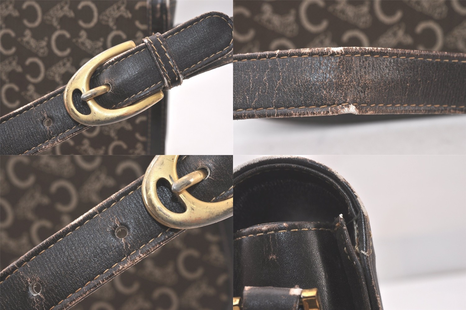Authentic CELINE C Macadam Carriage Shoulder Bag Canvas Leather Brown 543AA