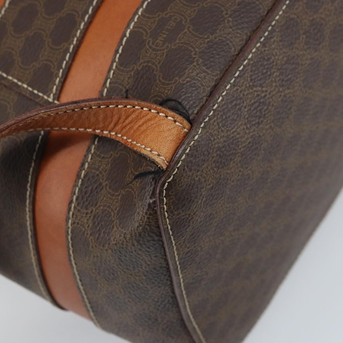 CELINE Macadam Canvas Backpack PVC Leather Brown Gold Auth gh1897