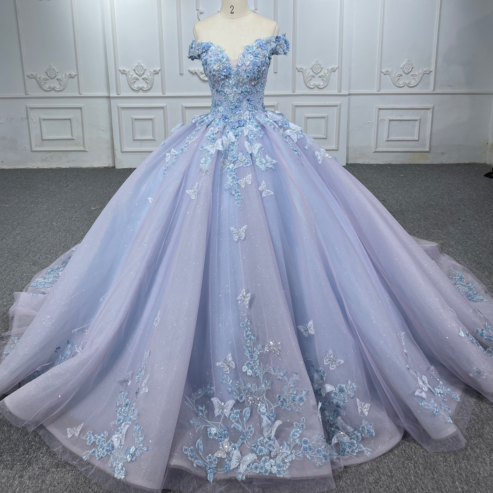 Off the Shoulder Quinceanera Dresses 3D Butterflies Sweet 15 16 Party Ball Gowns
