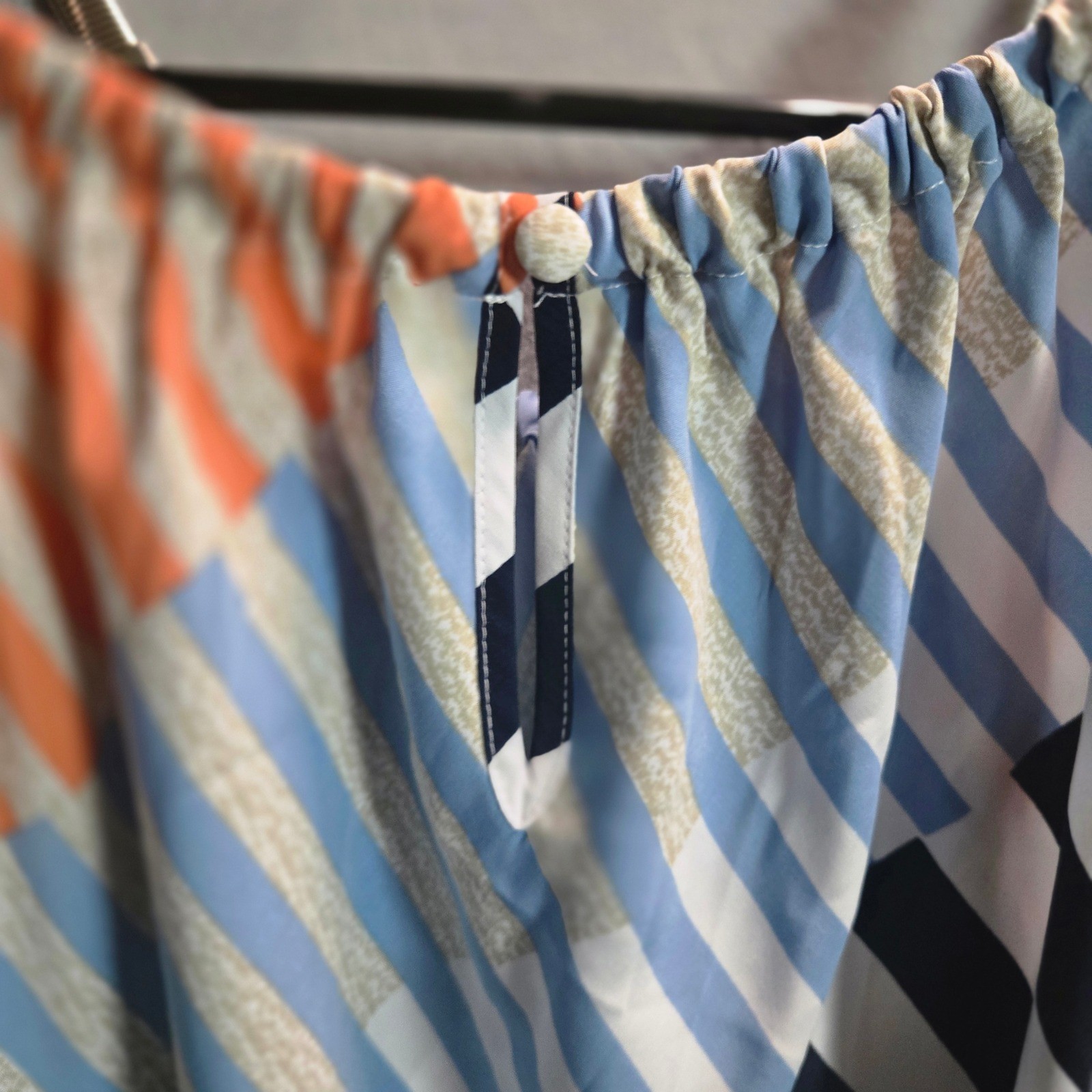 Alfani Woman 3X Halter Top Geometric Striped Handkerchief Hem Blouse Orange Blue