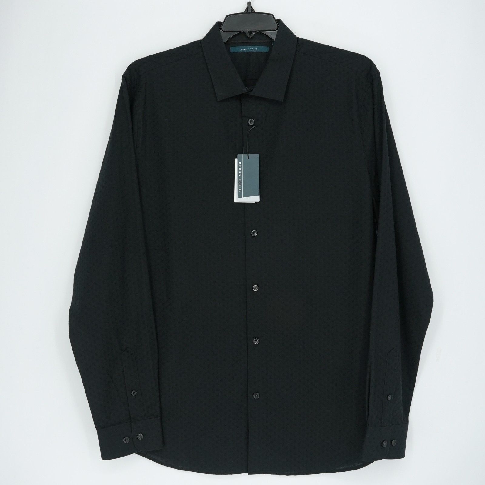 Perry Ellis Men’s Dress Shirt XLT TALL Black Solid Non-Iron 100% Cotton NWT