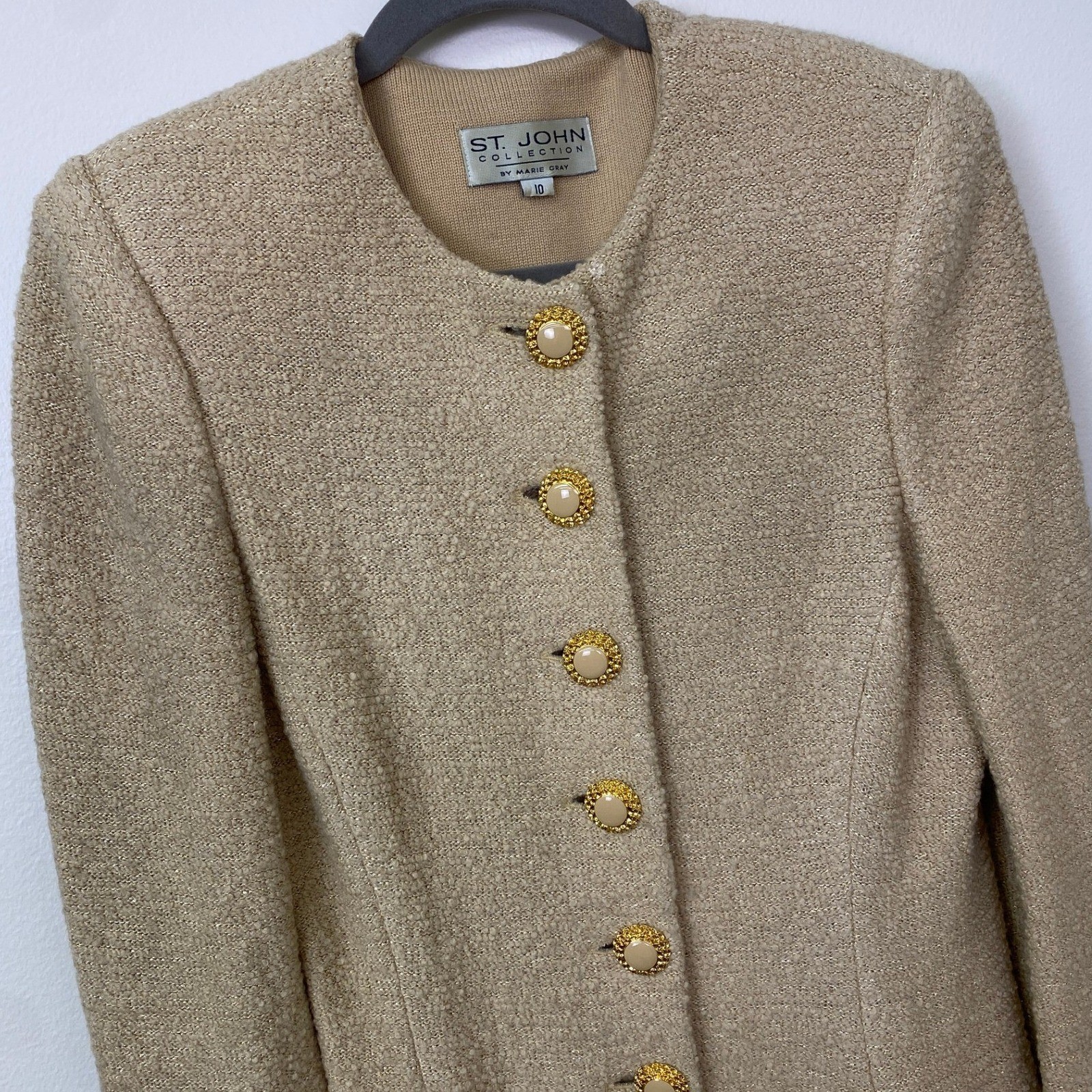 St. John Collection, Long Textured Knit Shimmer Metallic Jacket Coatigan Size 10