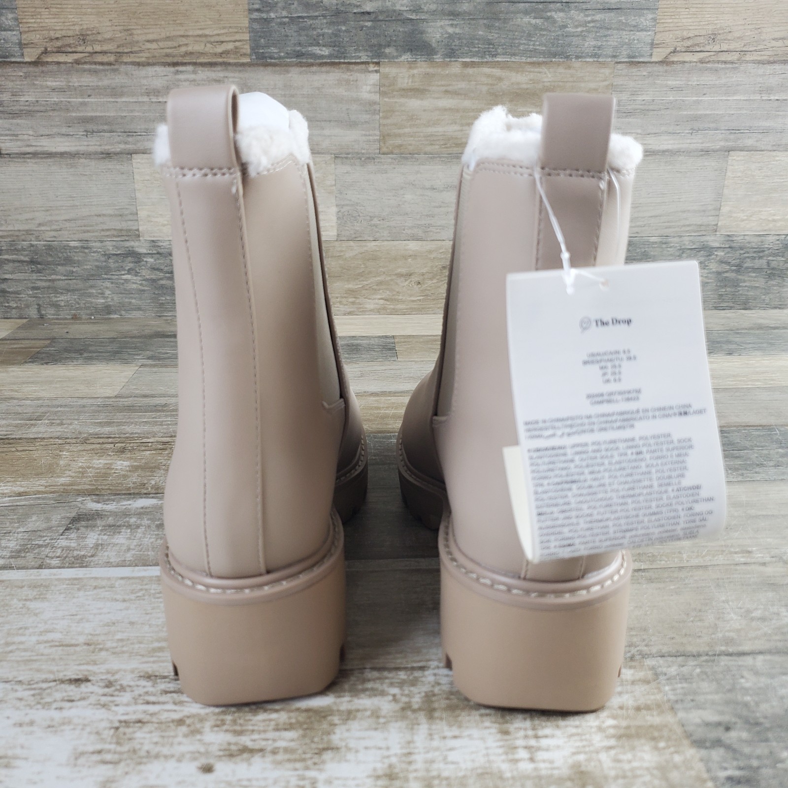 The Drop Campbell Women Chelsea Boot Sz 8.5 M Taupe Leather Mid Top Elastic Gore
