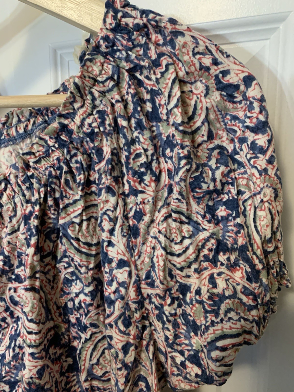 Chaps Womens XL Floral Print Round Neck Cap Sleeve Blouse Top Pink Blue Paisley