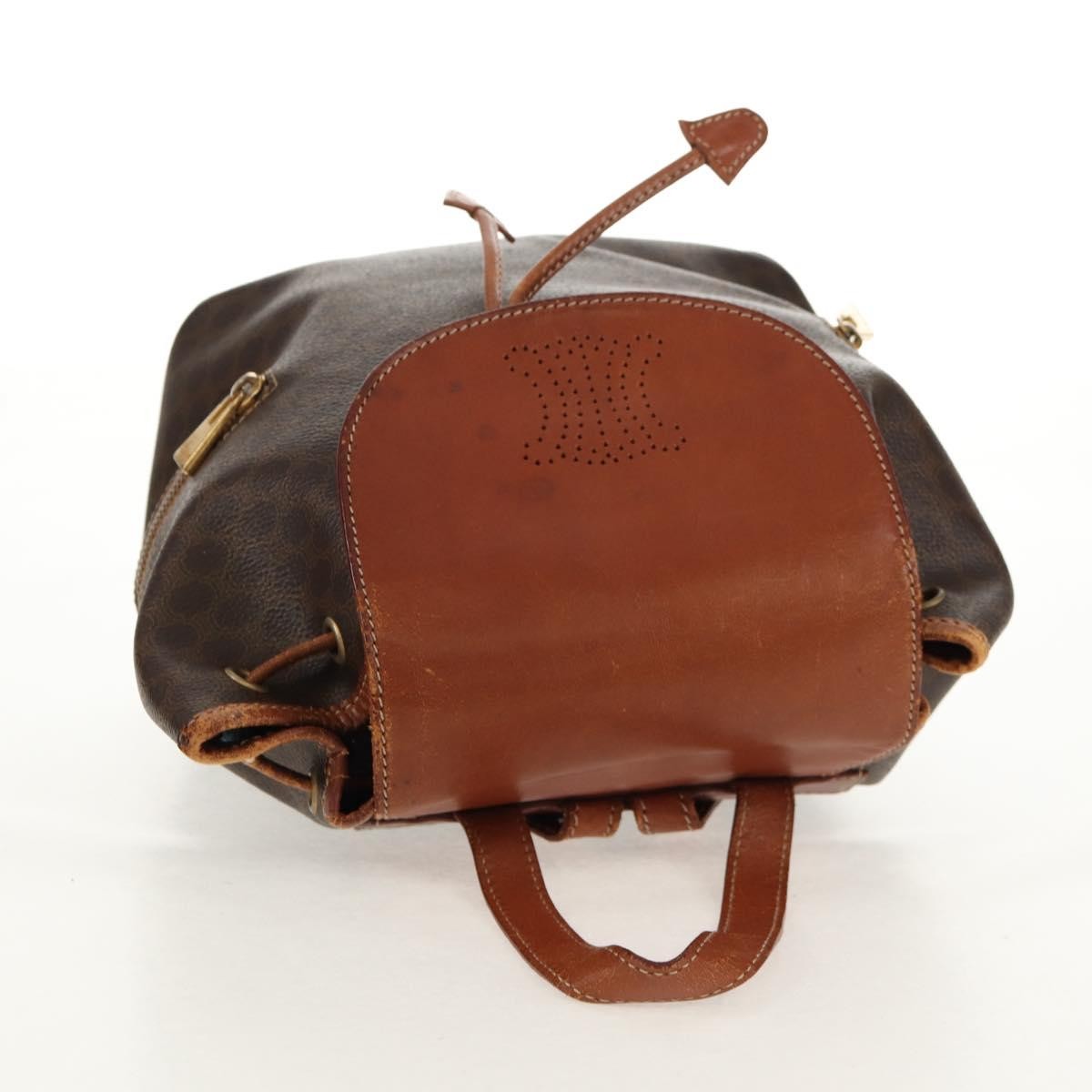 CELINE Macadam Canvas Backpack PVC Leather Brown Gold Auth 156449