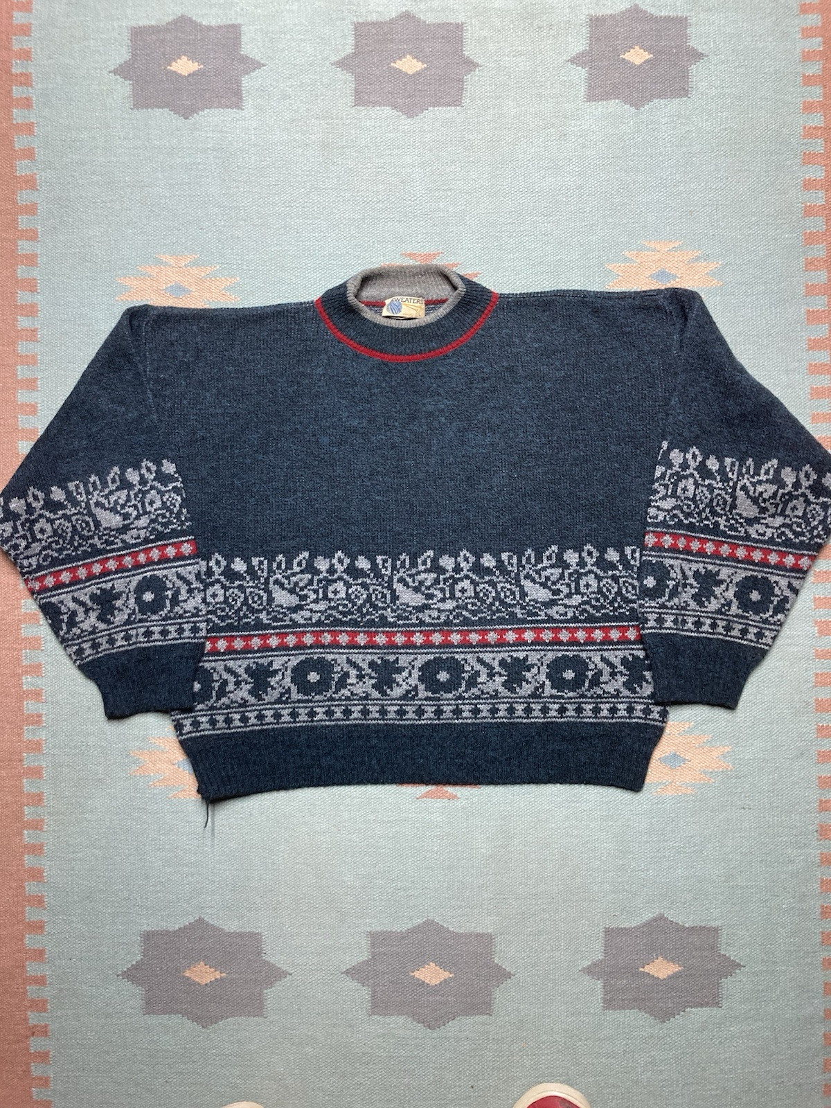 Vintage knit sweater acrylic wool blend Italy fair isle abstract floral large