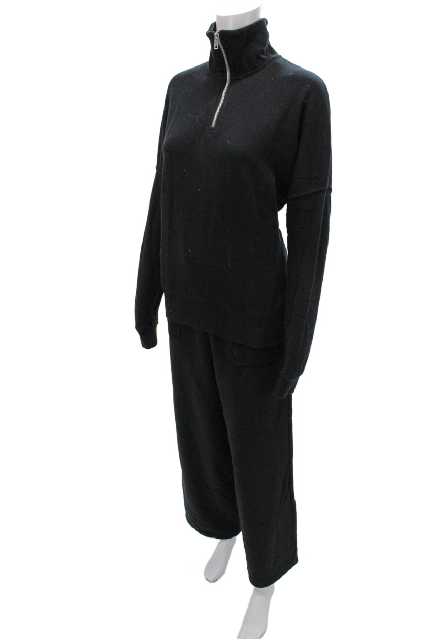 Perfect White Tee Womens Half Zipper Turtleneck Sweat Suit Black Size Small