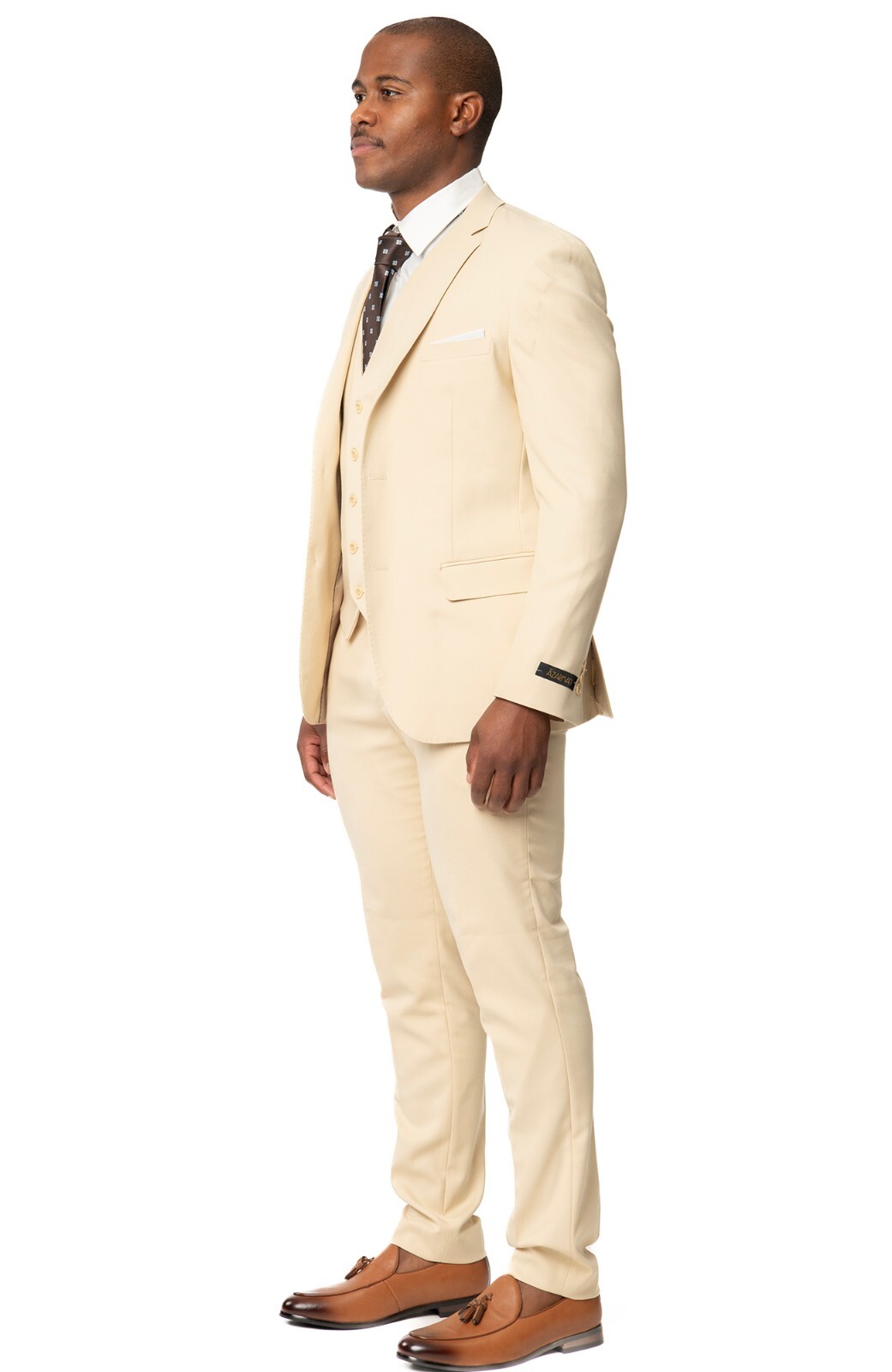 Tan Beige Slim Men Suit Micro Textured Weave 2 Button Notch 11812 Vest Optional