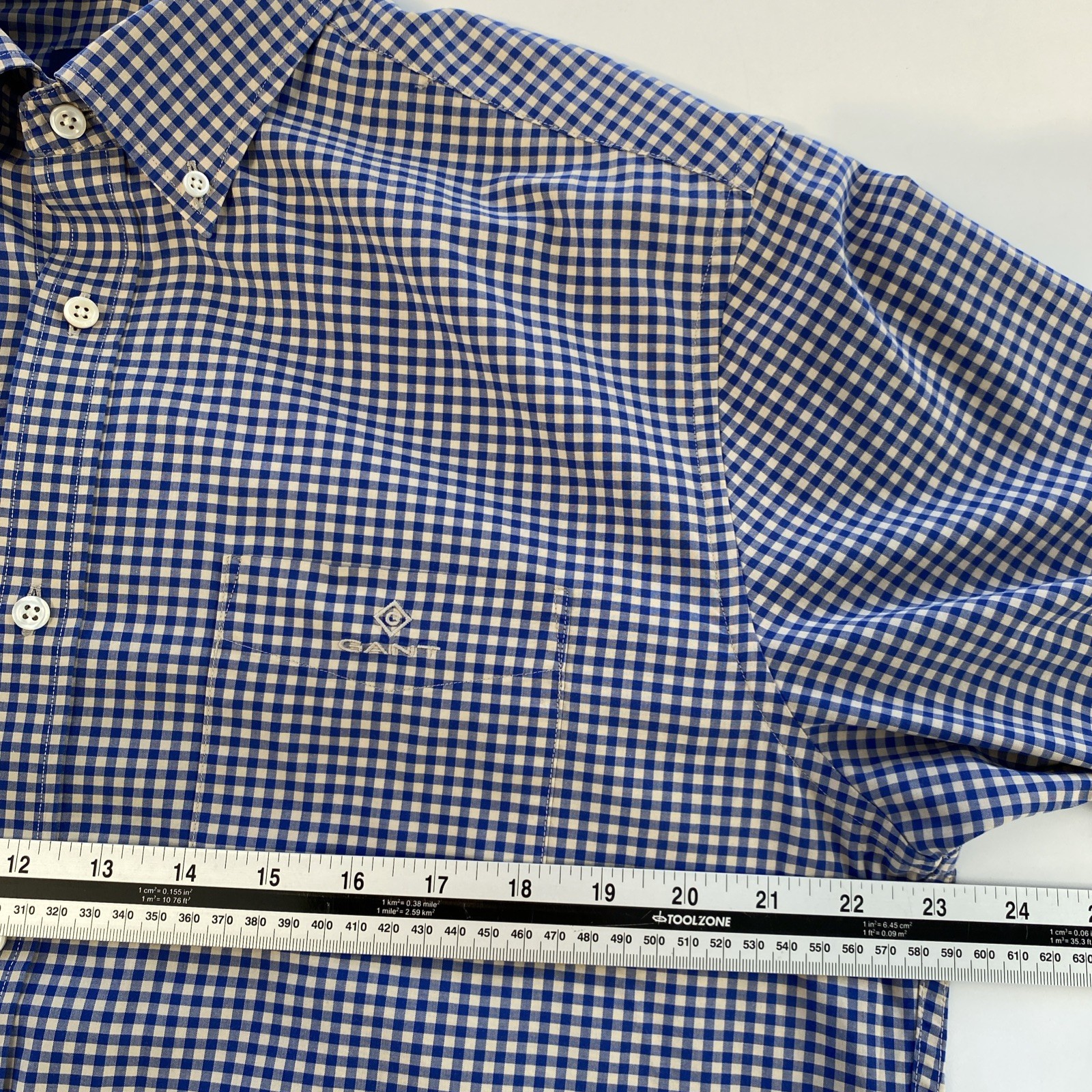 GANT Shirt Mens Large Blue Check Long Sleeve The Broadcloth Gingham Logo Cotton