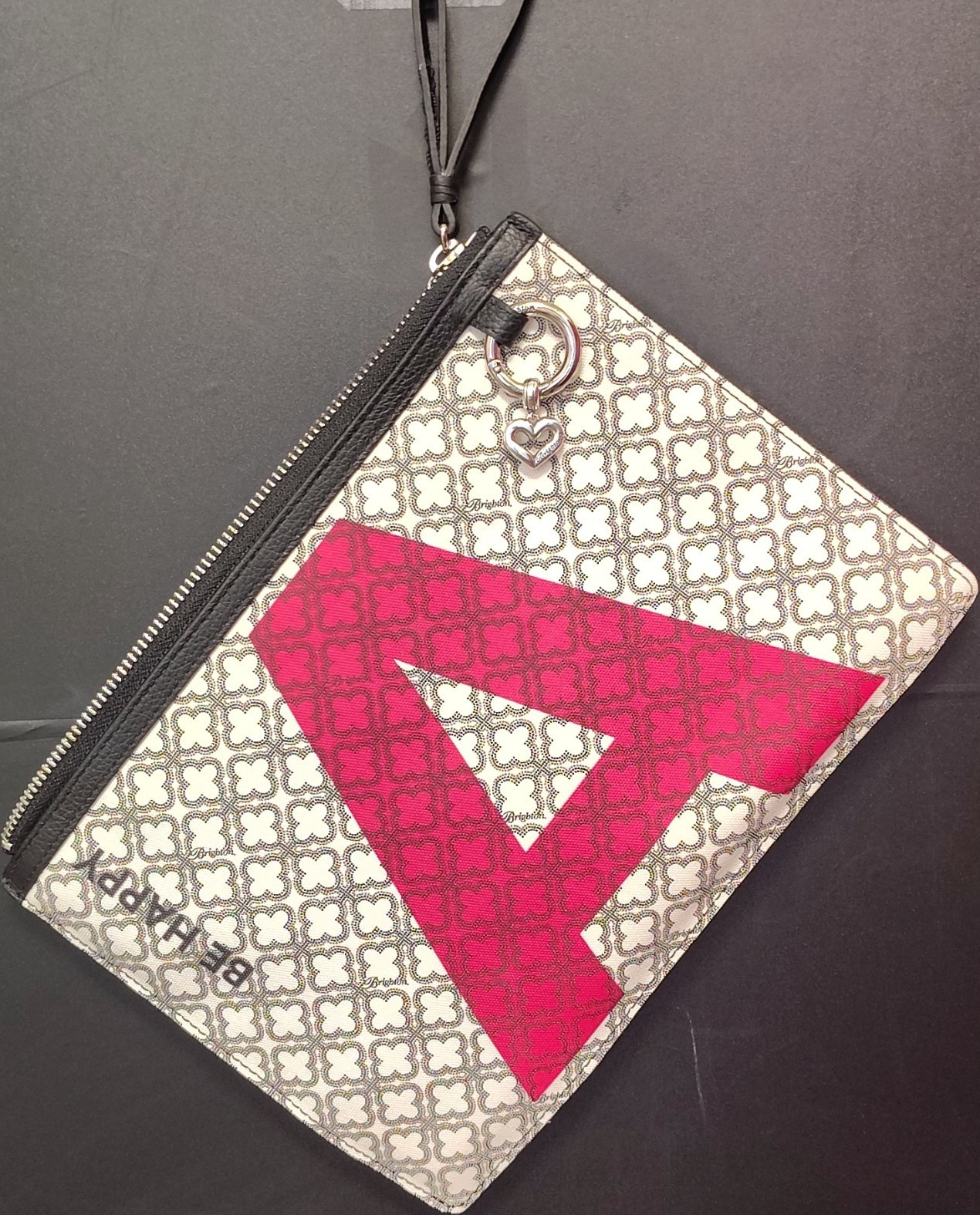 Brighton Geometric Clutch White Black Pink Initial A Detachable Strap Wristlet