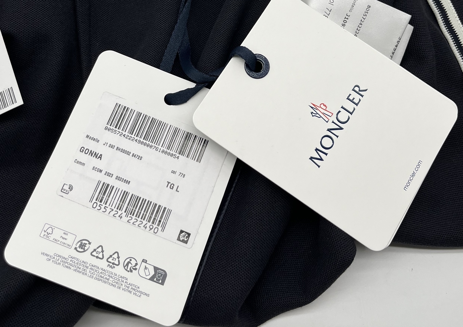 Moncler Logo Patch Faux Wrap Mini Skirt in Night Blue sz L NWT