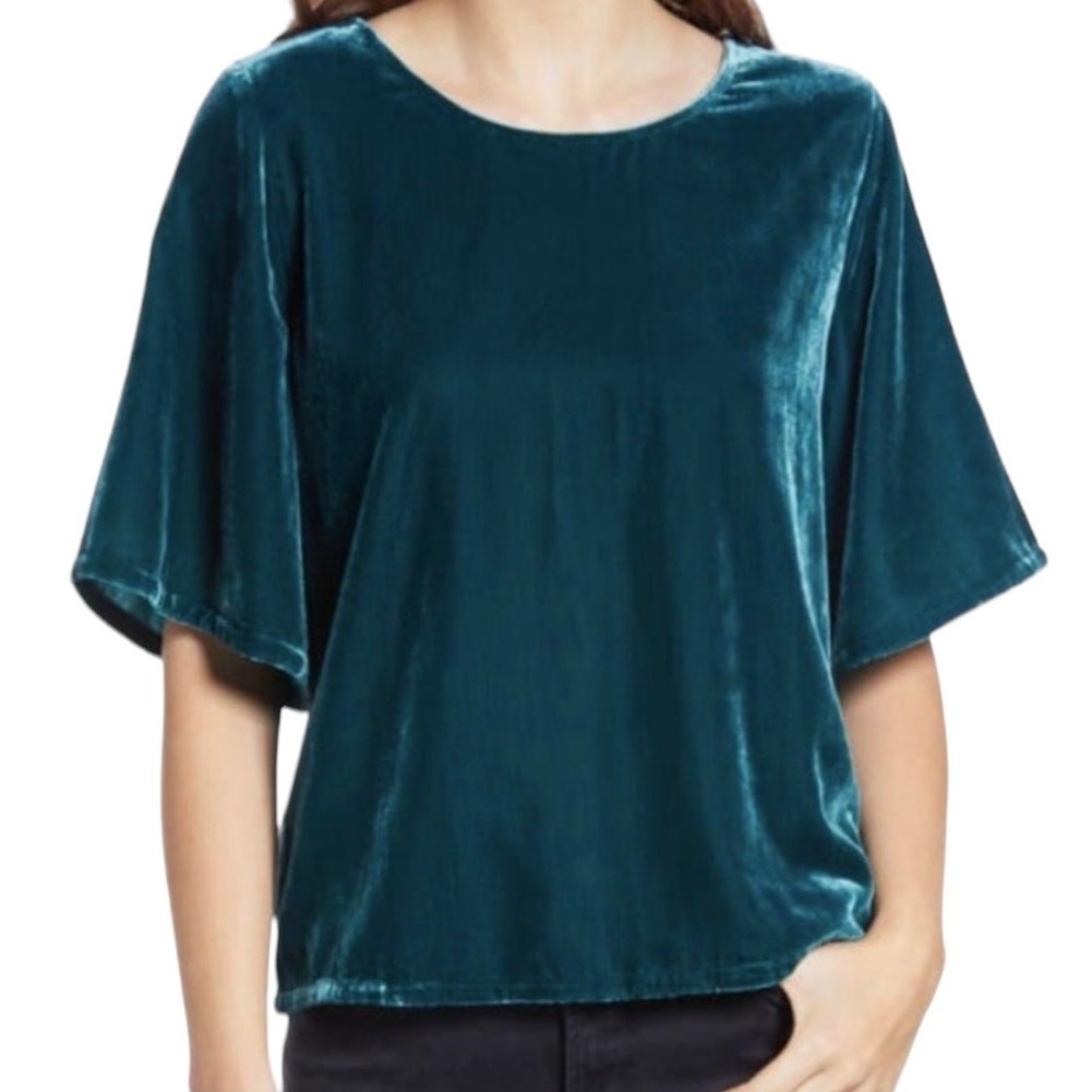 C15 Chelsea 28 Dark green crushed velvet Pullover top Event whimsy NWT Sz XS