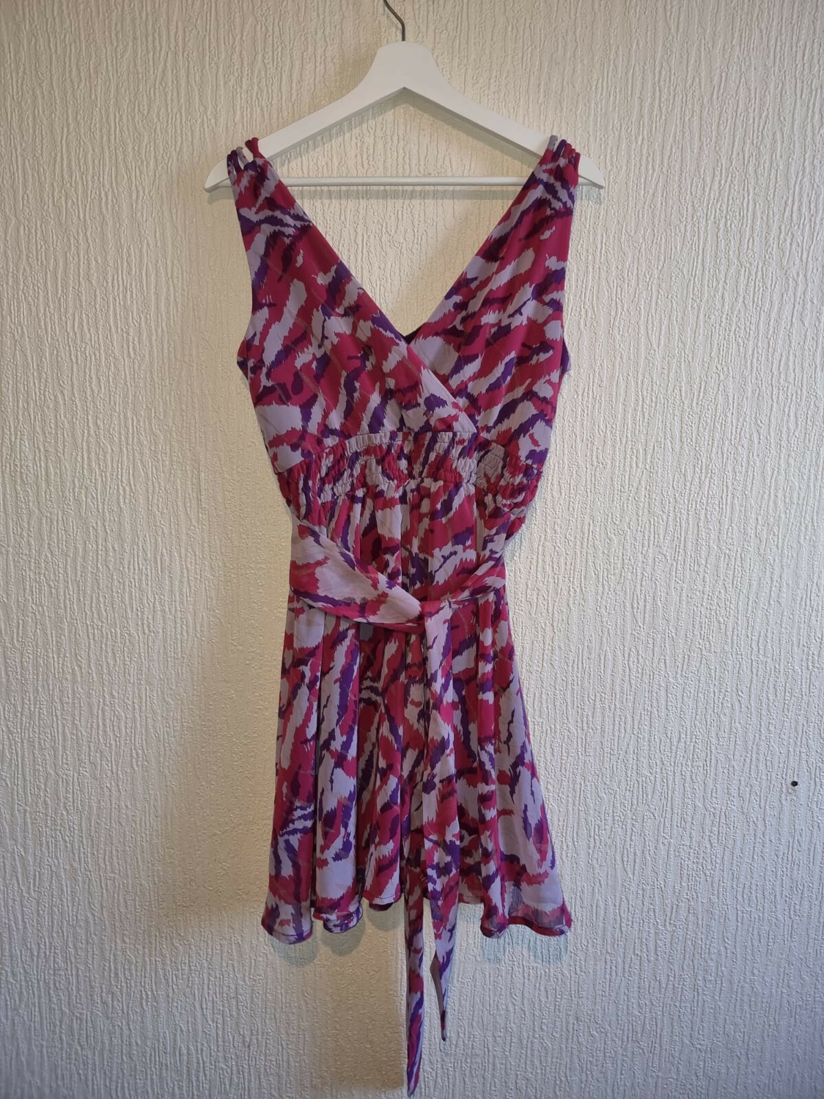 Morgan De Toi Pink Purple Pattern Chiffon Dress Y2K 90s Elastic Waist Party UK 8