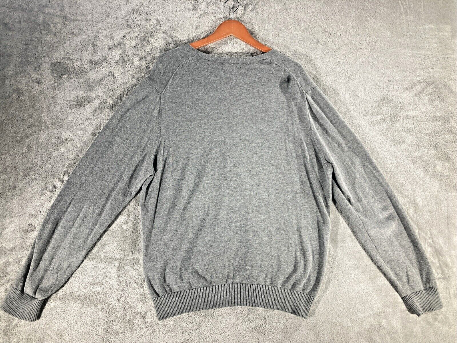 Lands End Sweater Mens Large Gray Long Sleeve V Neck Pullover 100% Baumwolle