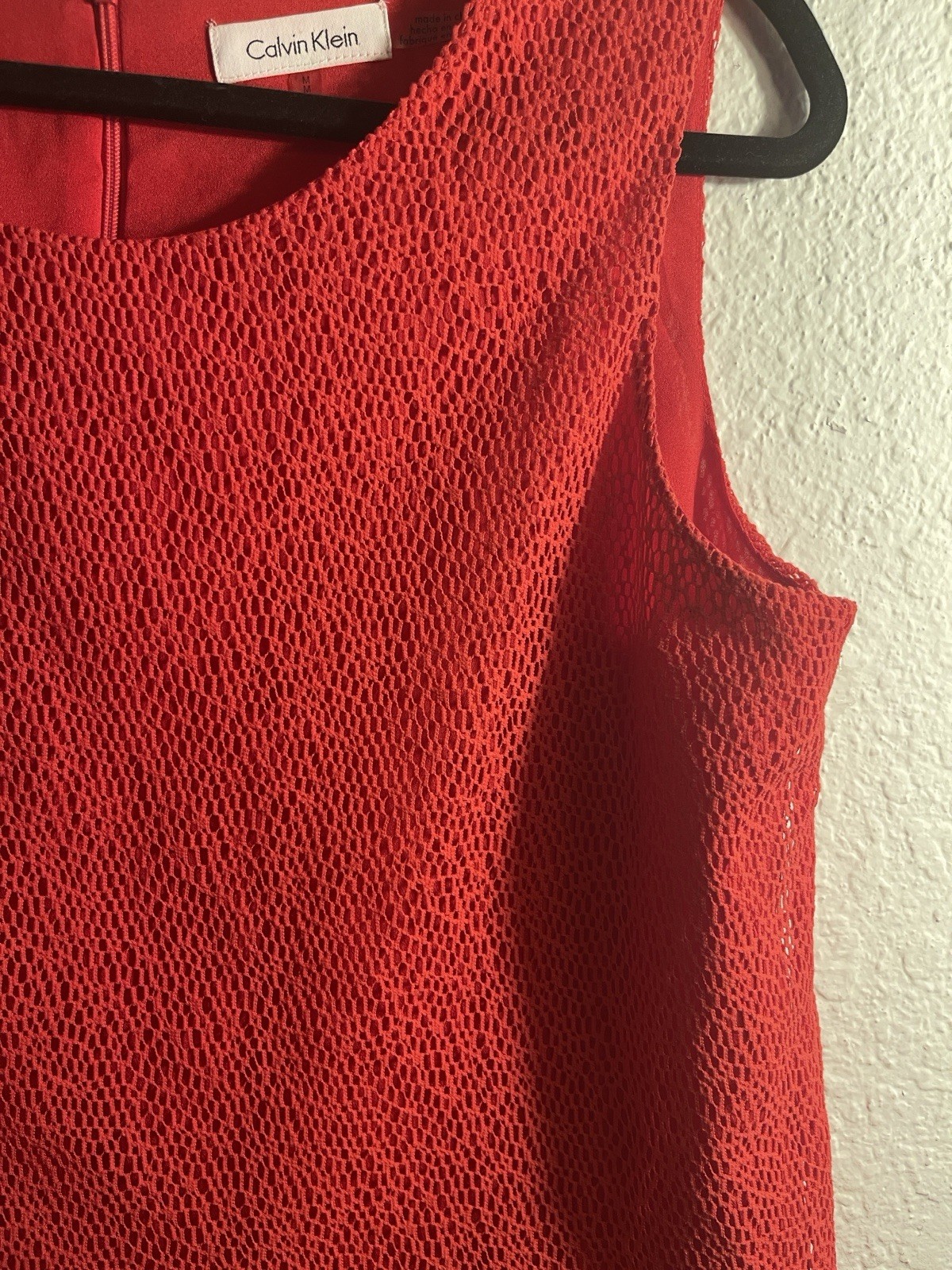Calvin Klein Red Solid Lace Scoop Neck Sleeveless Zip Layered Top Size M