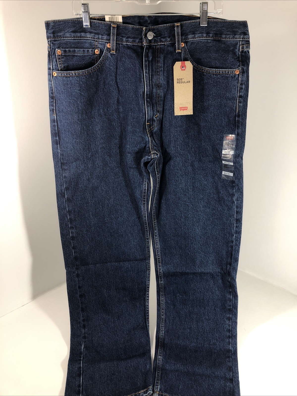 505 Mens Regular Straight Leg Blue Jeans 38×32 Extra Room At Thigh NWT
