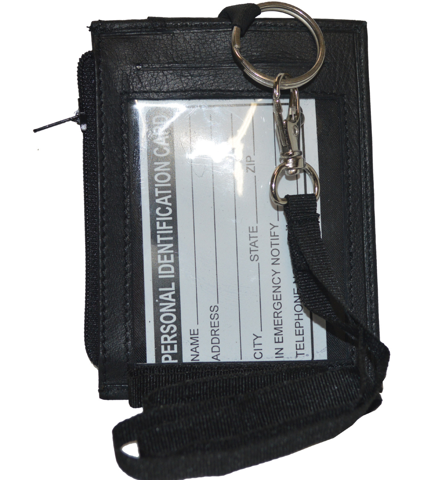ID Holder With Neck Strap Genuine Leather New Black by Leatherboss
