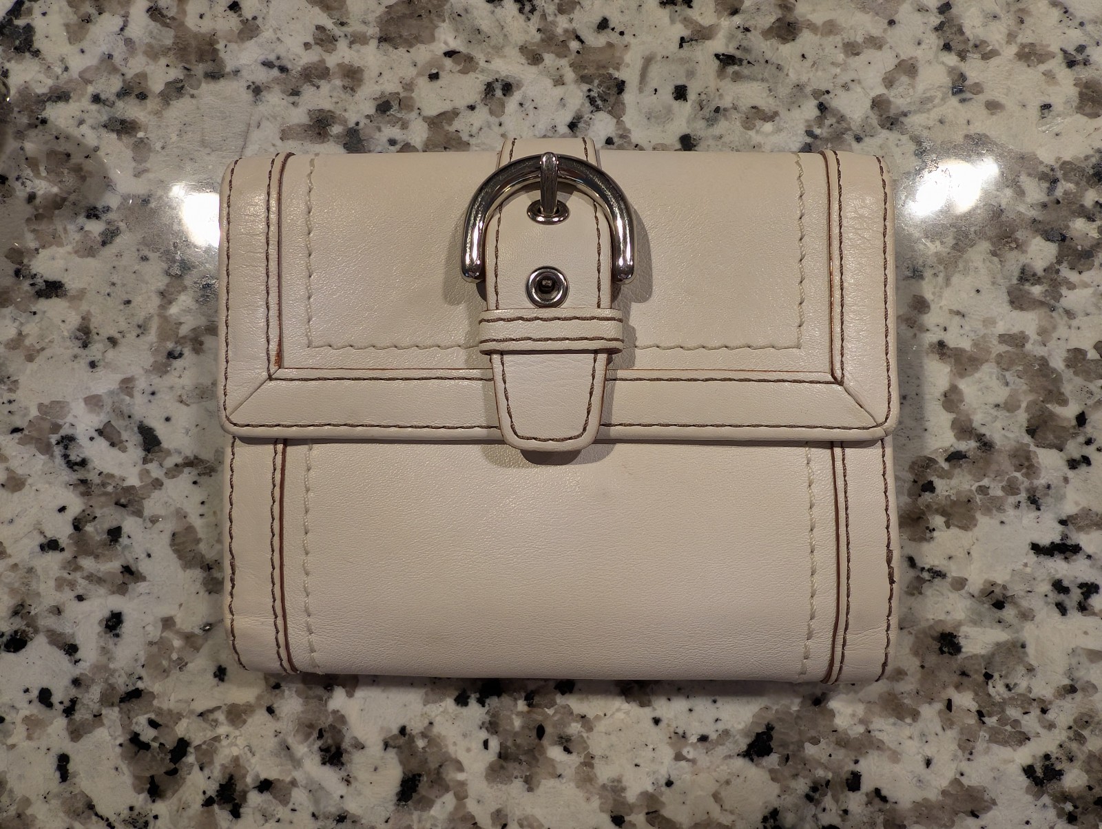 Vintage Coach Soho Hobo Bag 8A01 Ivory White Leather Brown Strap + Wallet