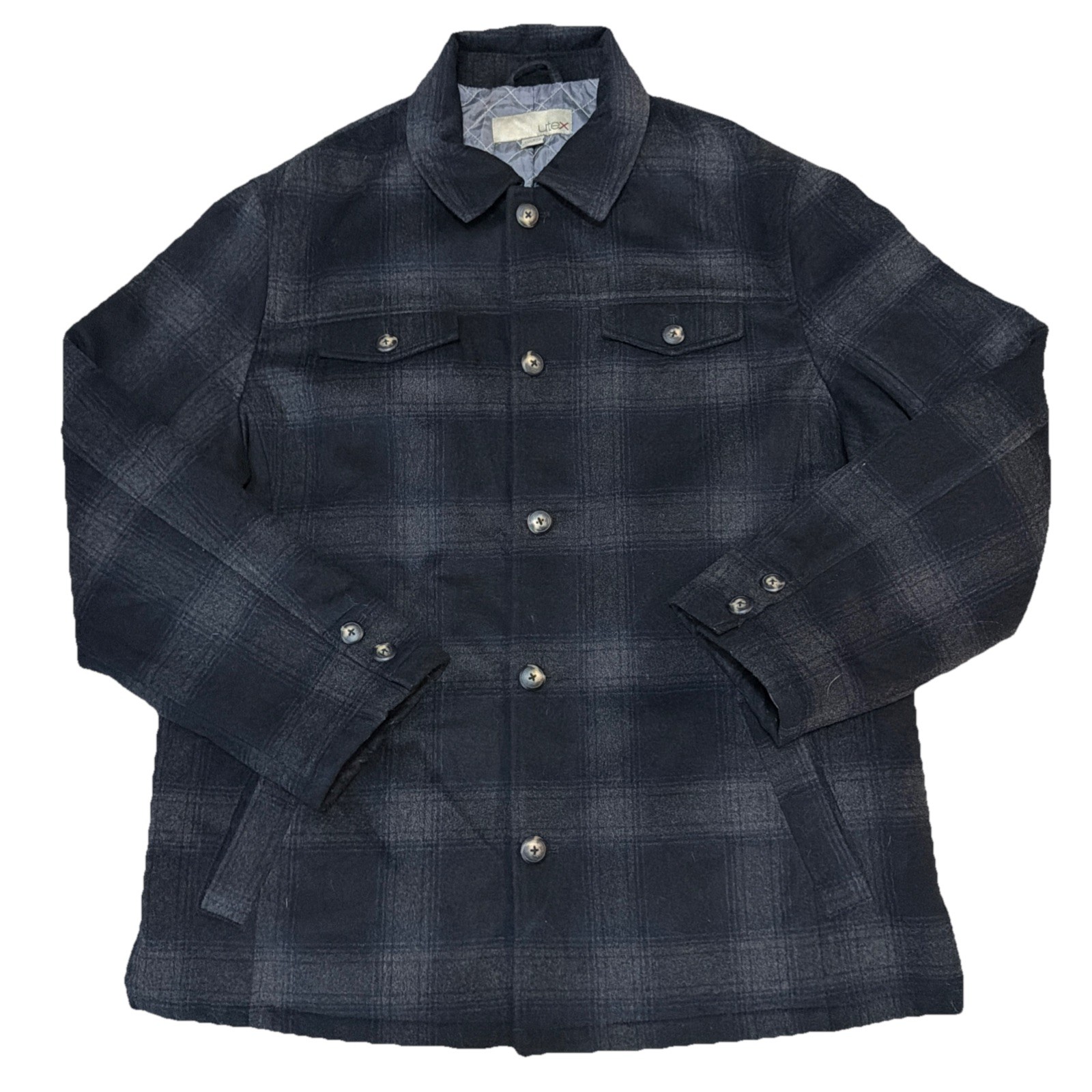 Vintage UTEX Wool Blend Shadow Plaid Jacket Shacket Quilted Black Gray 2XL