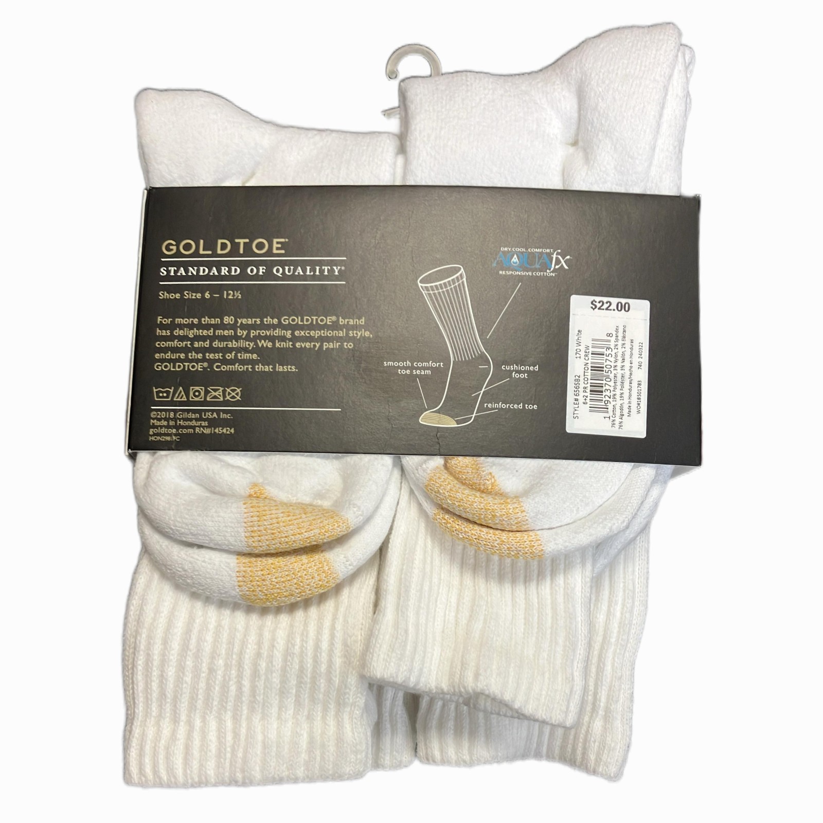 Gold Toe Sport Cotton Crew Socks 8 Pack White AquaFX Cushioned Men’s Size 6-12.5