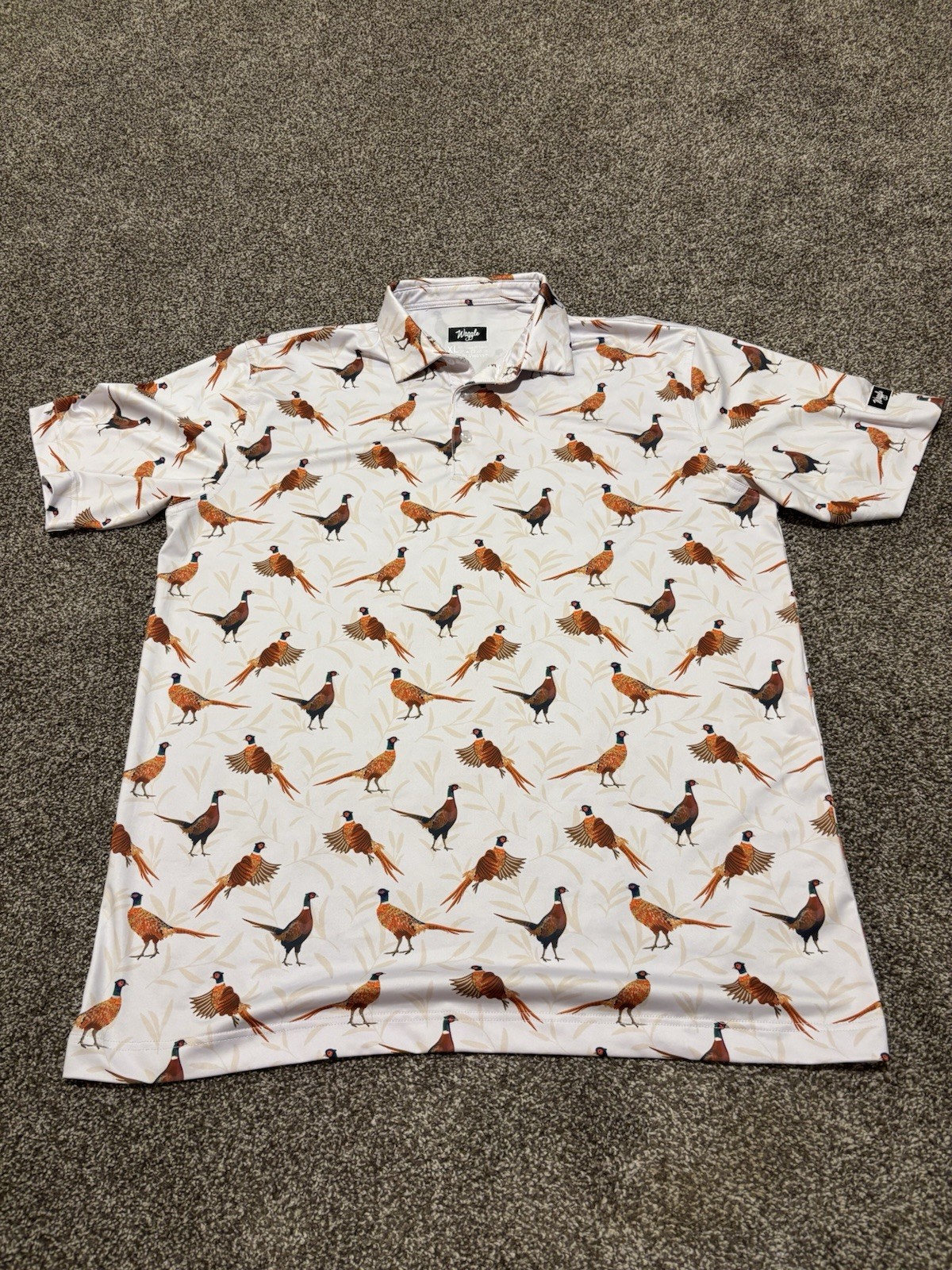 Waggle Shirt Adult XL Golf Polo White Pheasant Print Performance Stretch Mens