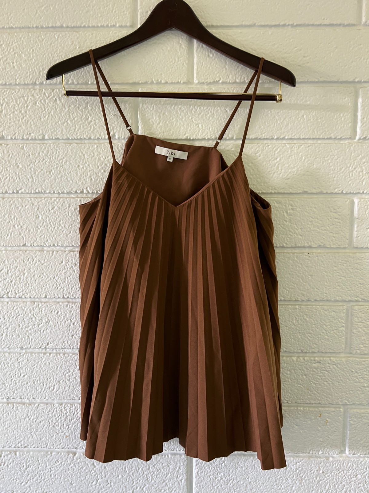 Tibi Edith Pleating Accordion Pleated Camisole Top Brown Size 10