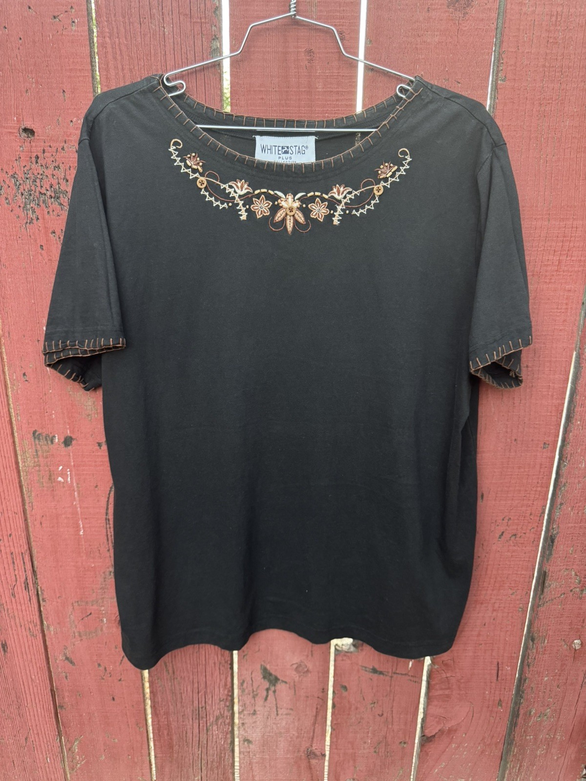Vintage 80s 90s White Stag Embellished T Shirt Plus Size 100% Cotton Boho Hippie