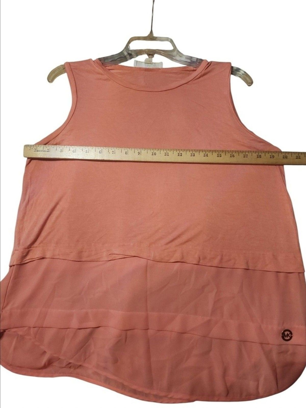 Michael Kors Women’s Tank Top Large Pink Coral Sleeveless Layered Hem Blouse