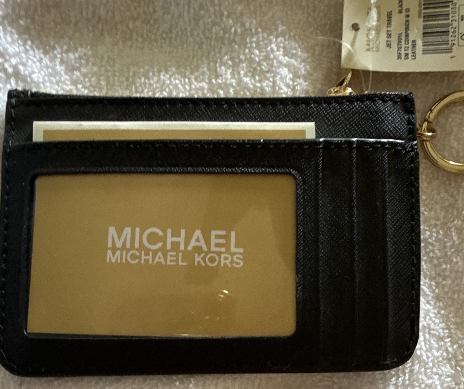 Michael Kors Jet Set Travel Leather Zip ID Card Case Key Ring Black 35F7GTVT1L