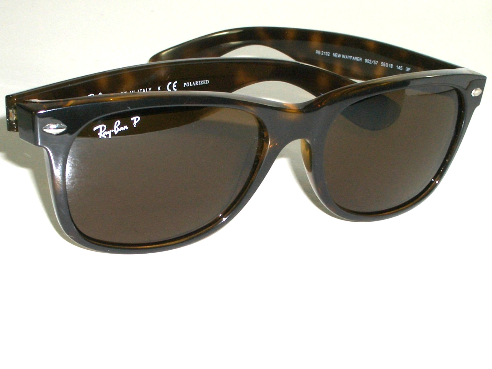 RAY BAN RB2132 GLOSSY TORTOISE POLARIZED NEW WAYFARER 902/57 55[]18mm SUNGLASSES