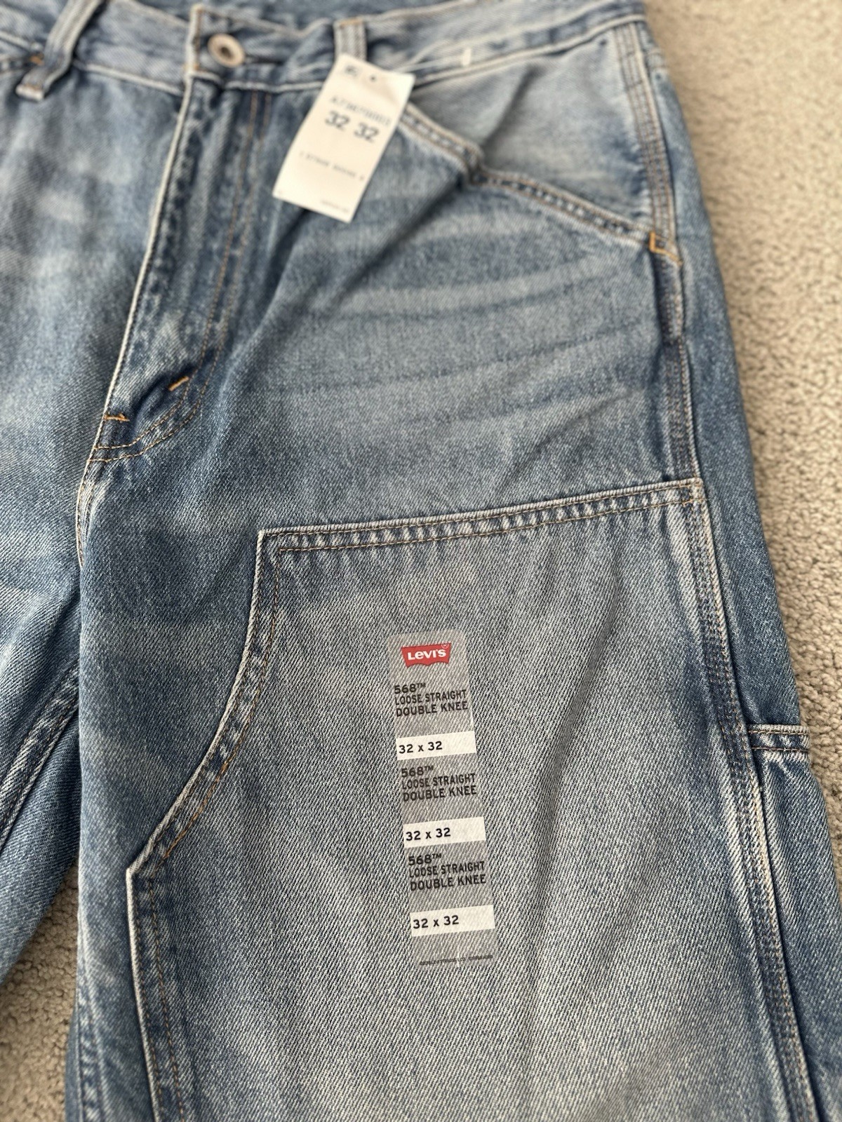 Levis 568 Double Knee Carpenter Blue Loose Denim Tag Sz. 32Wx30L Measure 33WX29L