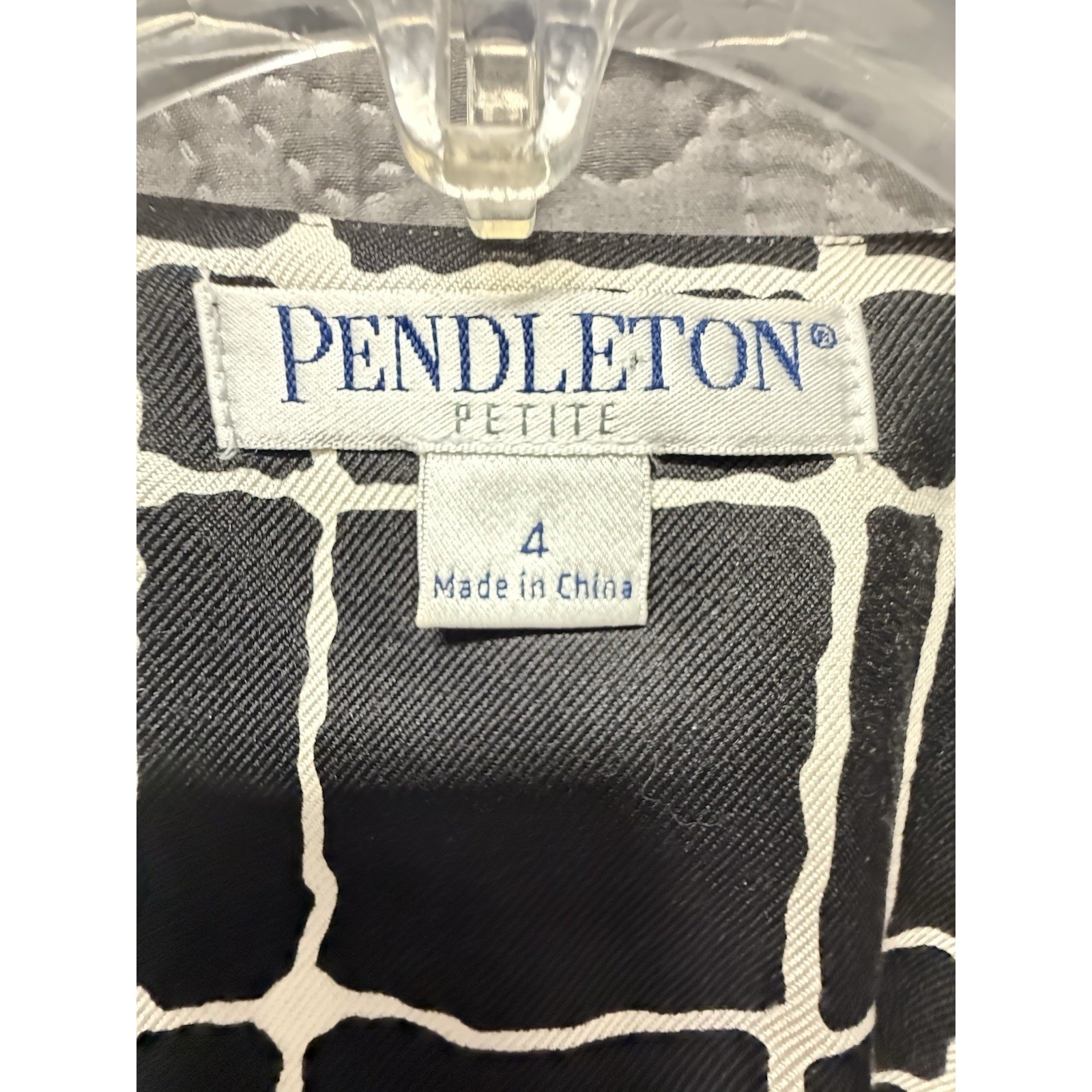 Pendleton Petite Silk Blazer Jacket Black White Grid Geometric 3/4 Sleeve Size 4