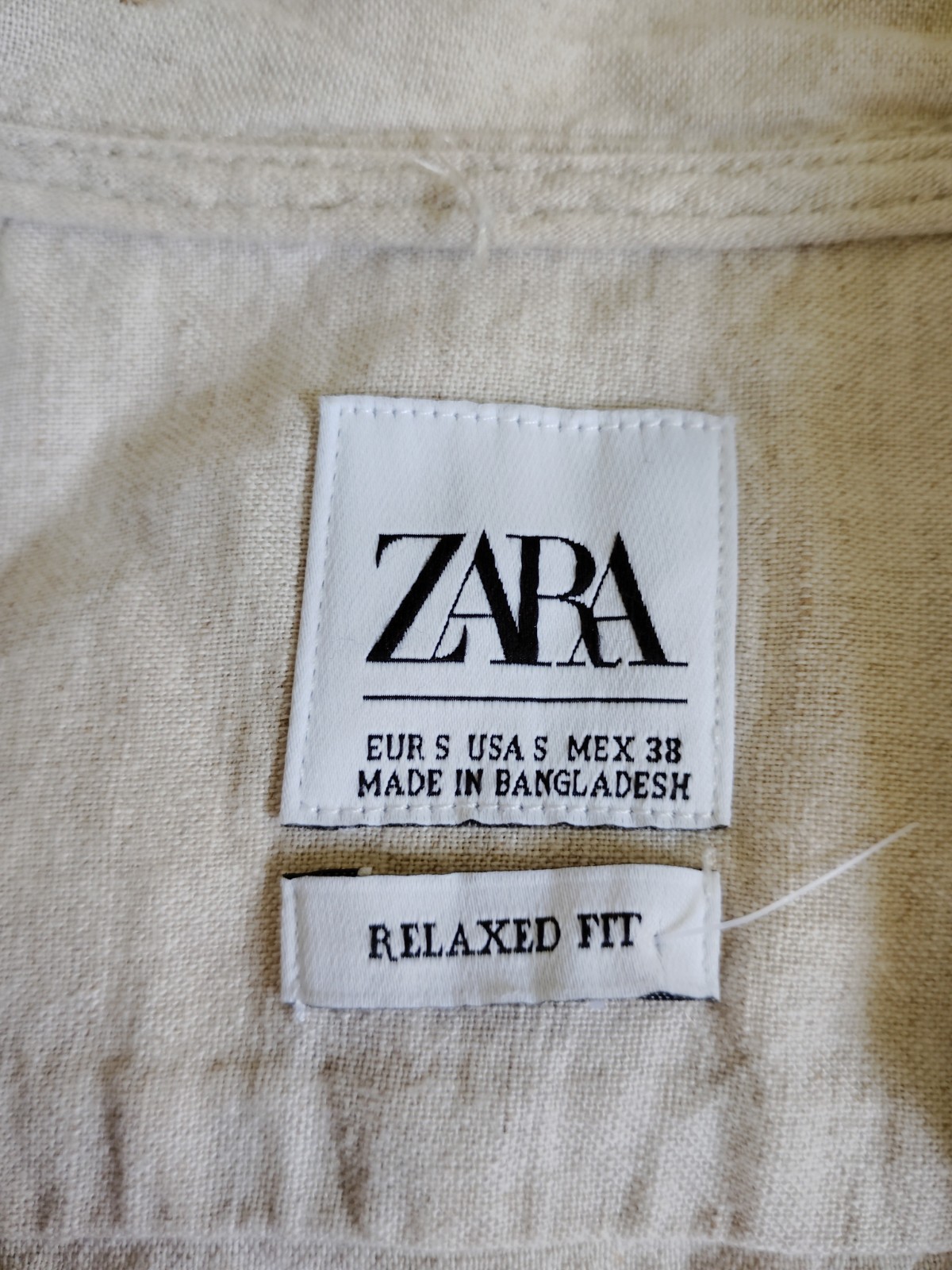 ZARA Mens Hooded 1/4 Zip Pullover Ring, Shirt Linen Blend Beige SZ Small Coastal