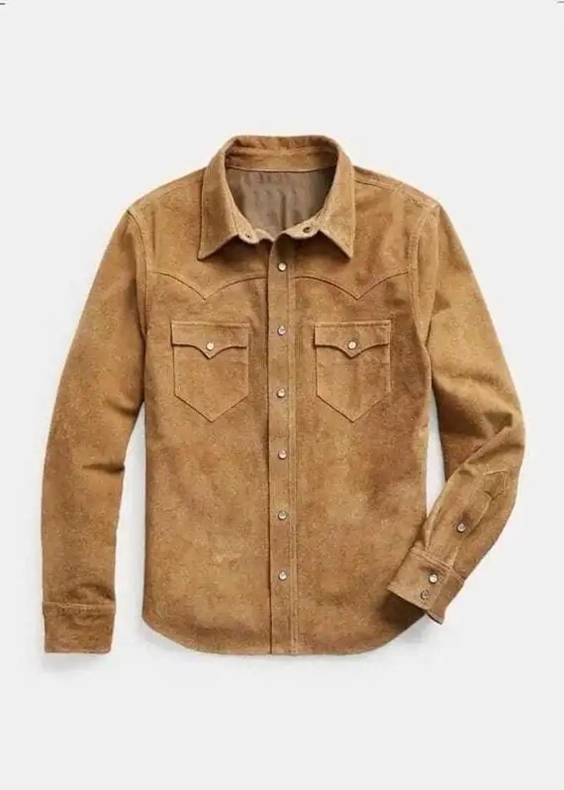 Men Suede Leather Trucker Premium Western Wear Shirt – Suede Leather Shirt