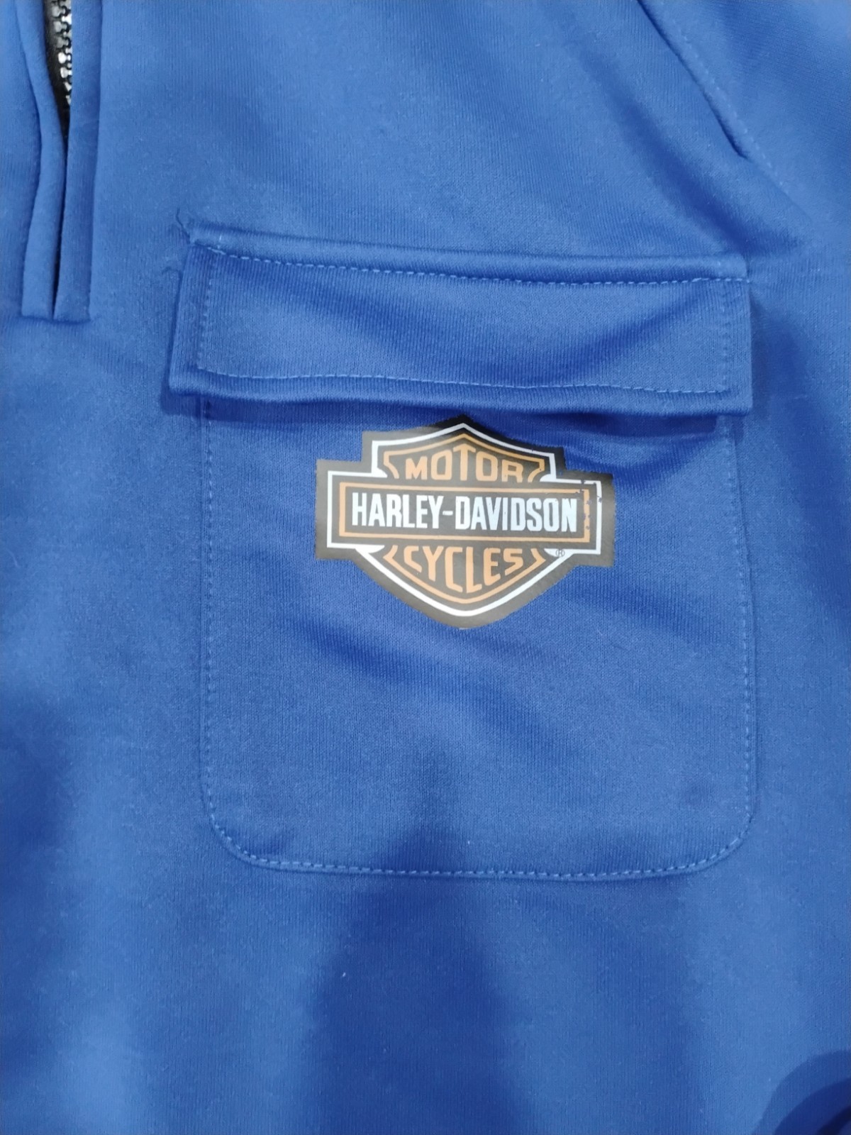 Vintage Harley-Davidson Motorcycle Half Zip Sweatshirt Hoodie Blue XL