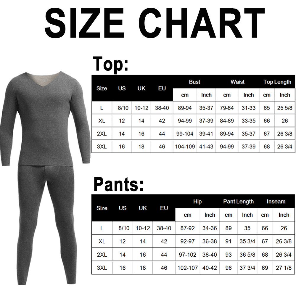 Men’s Fleece Lined Base Layer Set Ski Thermal Underwear Long Johns Top & Bottom