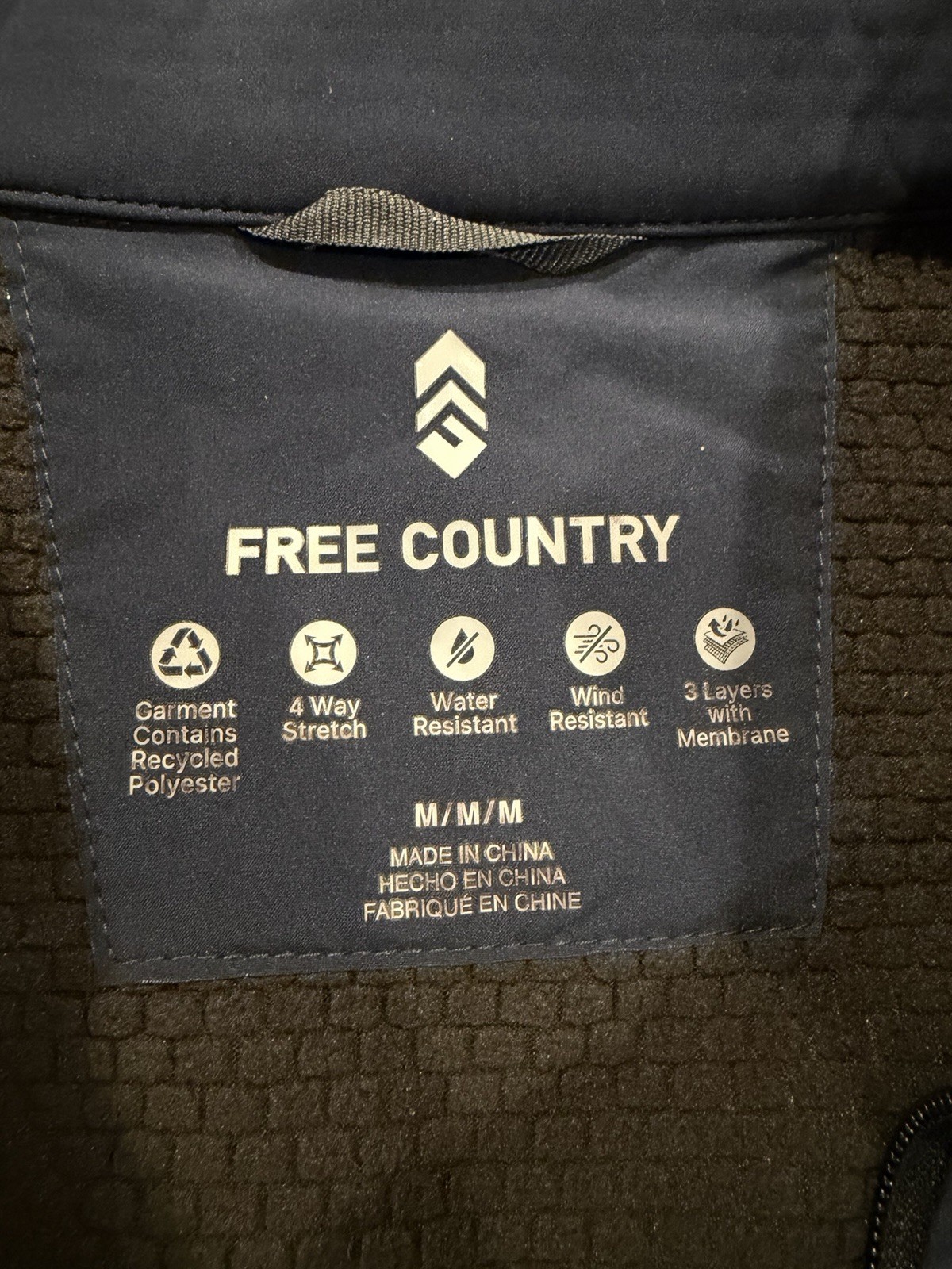 Free Country Men’s Blue Softshell Full Zip Jacket Water/Wind Resistant Size M