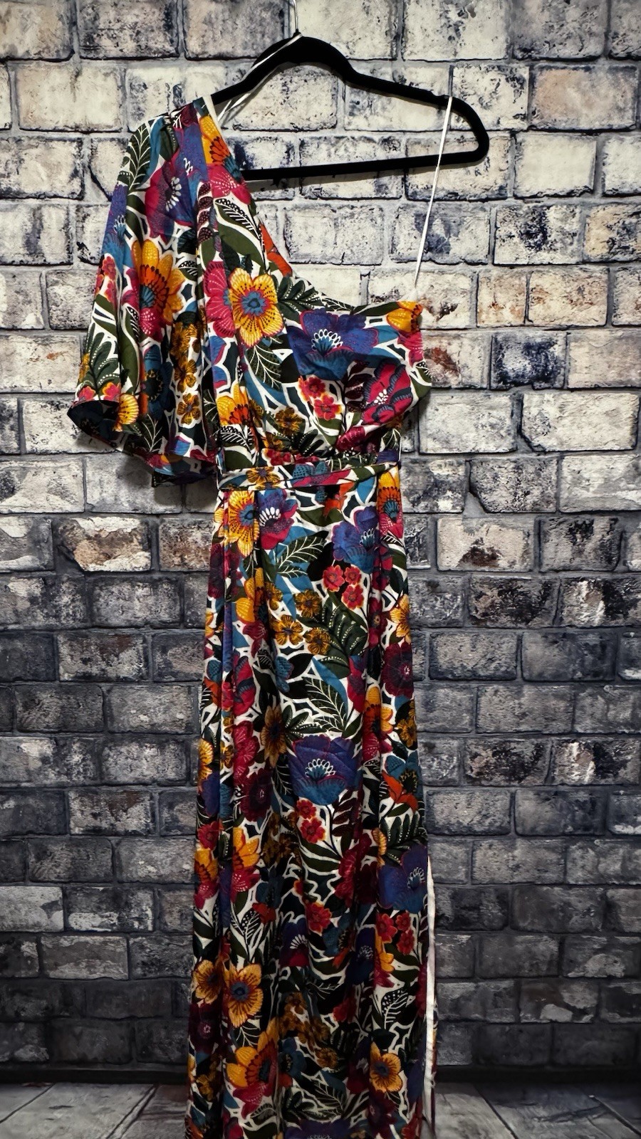 SUGARLIPS Women’s Sz L Floral One Shoulder Maxi DRESS Satin Formal Party NWT