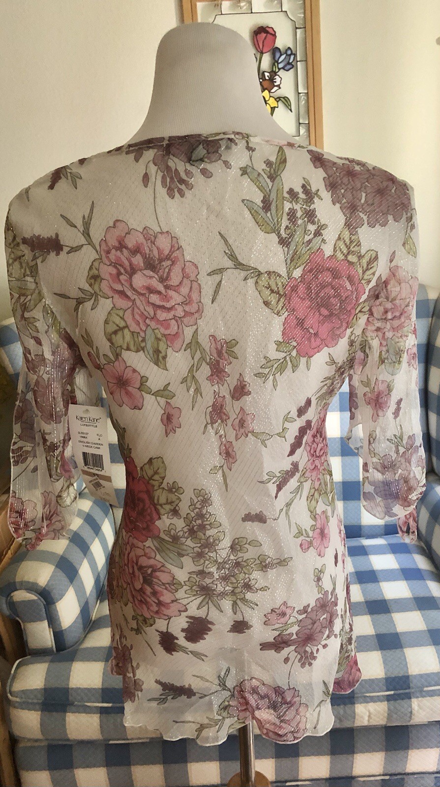 VTG Karen Kane Cami Tunic Top Silk Sheer Floral Shimmer Fairy NWT $108 Size 12