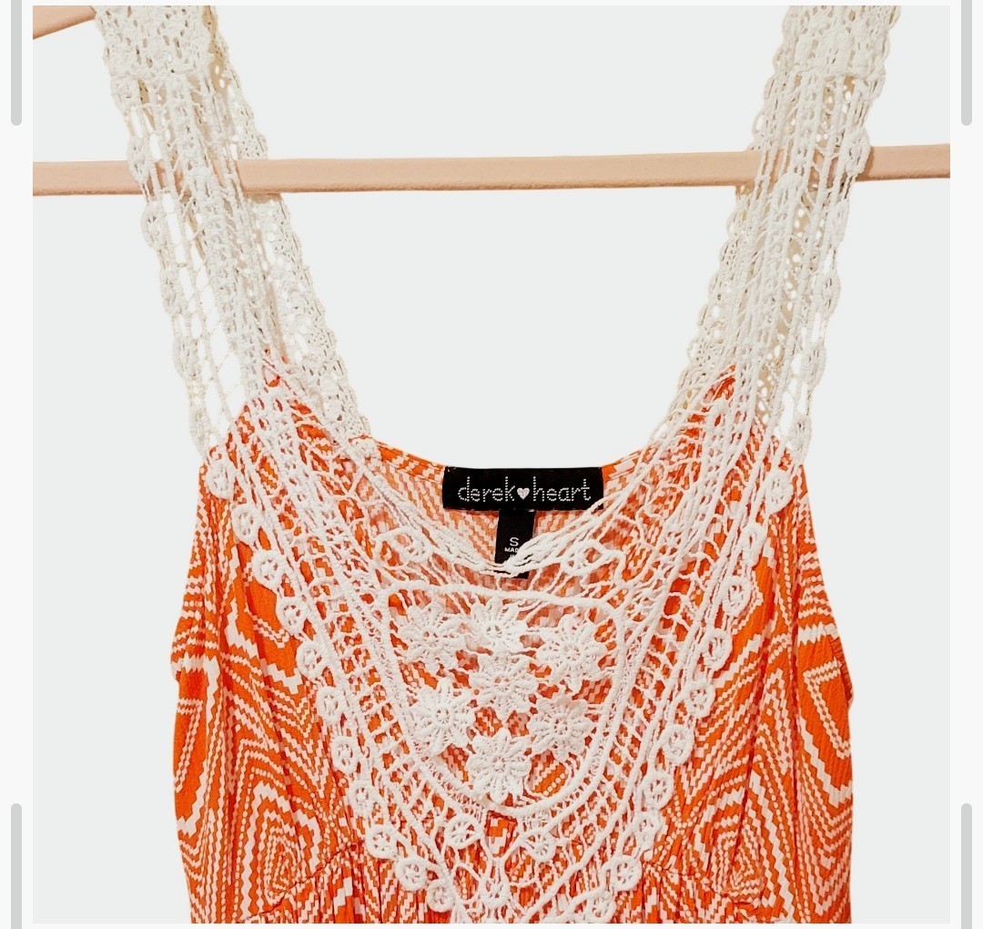 Derek Heart redish/orange color w/ White embroidery Sundress S