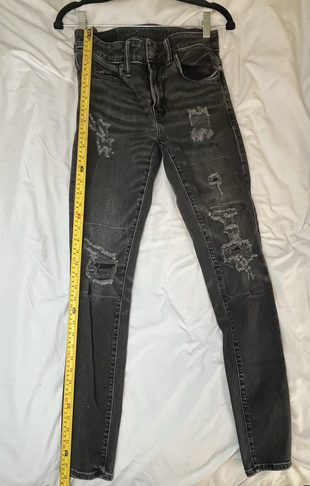 American Eagle AirFlex+ Women 28×32 Black Wash Distressed Stretch Jeans Denim