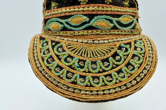 Vintage Myanmar Burma Beaded Embroidered Velvet Hand Made Caps Black & Gold (2)