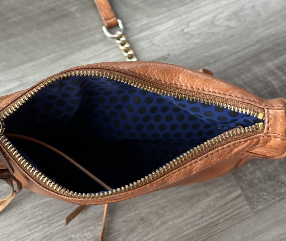 Rebecca Minkoff Mini Mac Brown Leather Crossbody Purse Bag Moto Gold Boho Chain
