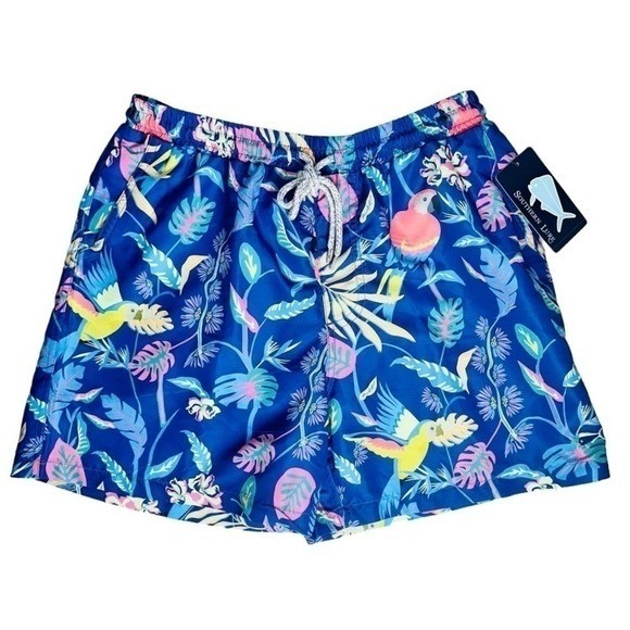 Southern Lure Mens Small Board Shorts Swim Parrot Print Blue Lilac NWT