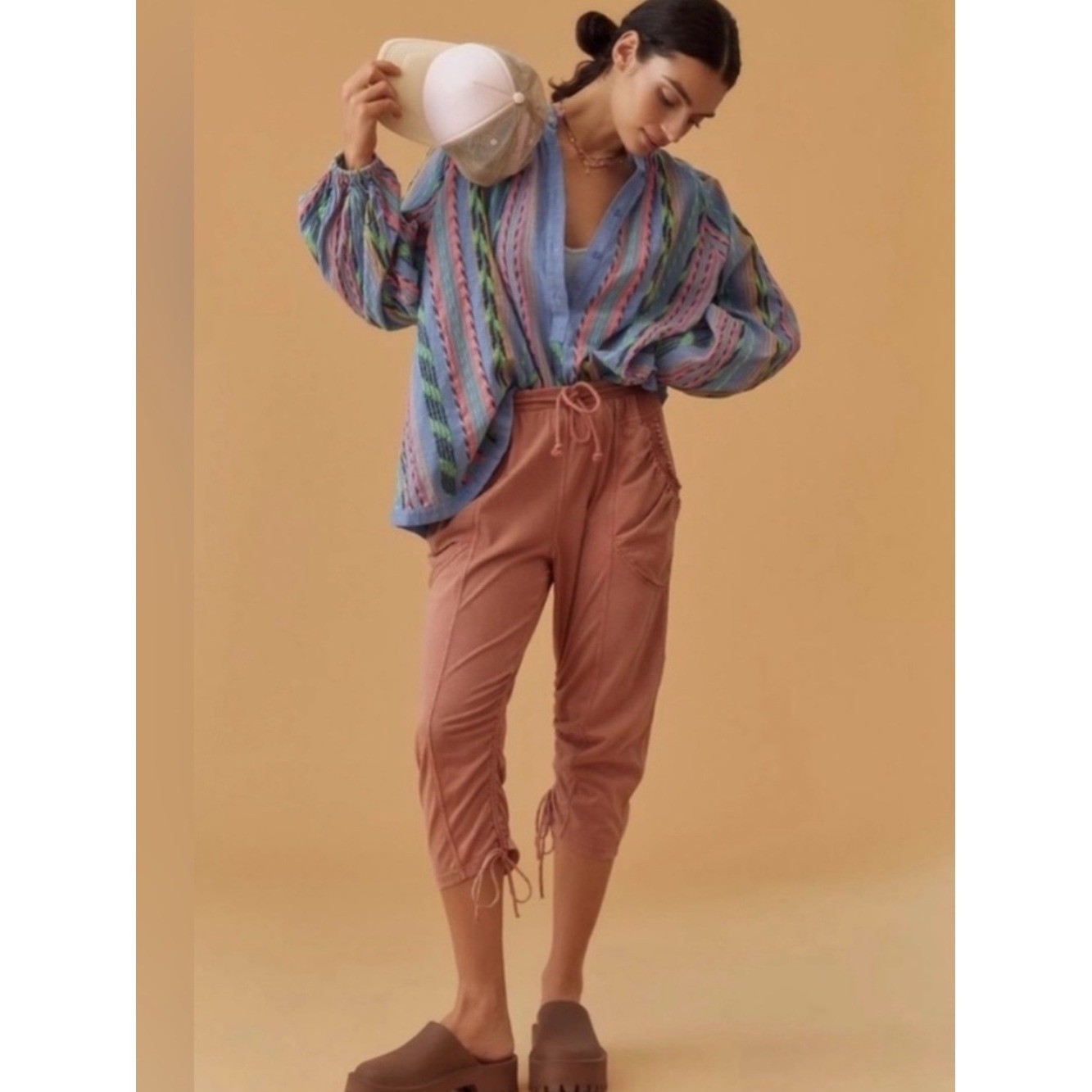 Anthropologie Devotion TWINS Opalios Blue Multicolor Neon Cotton Blouse