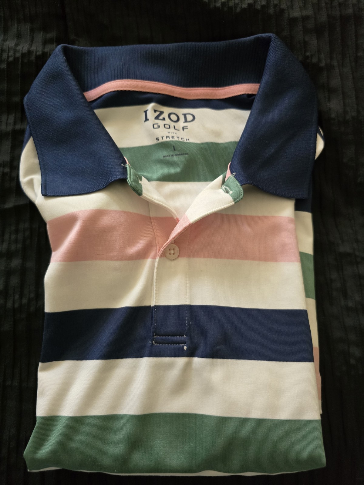 Izod Golf Mens Medium White Blue Green Pink Striped Polo Shirt Pre-owned