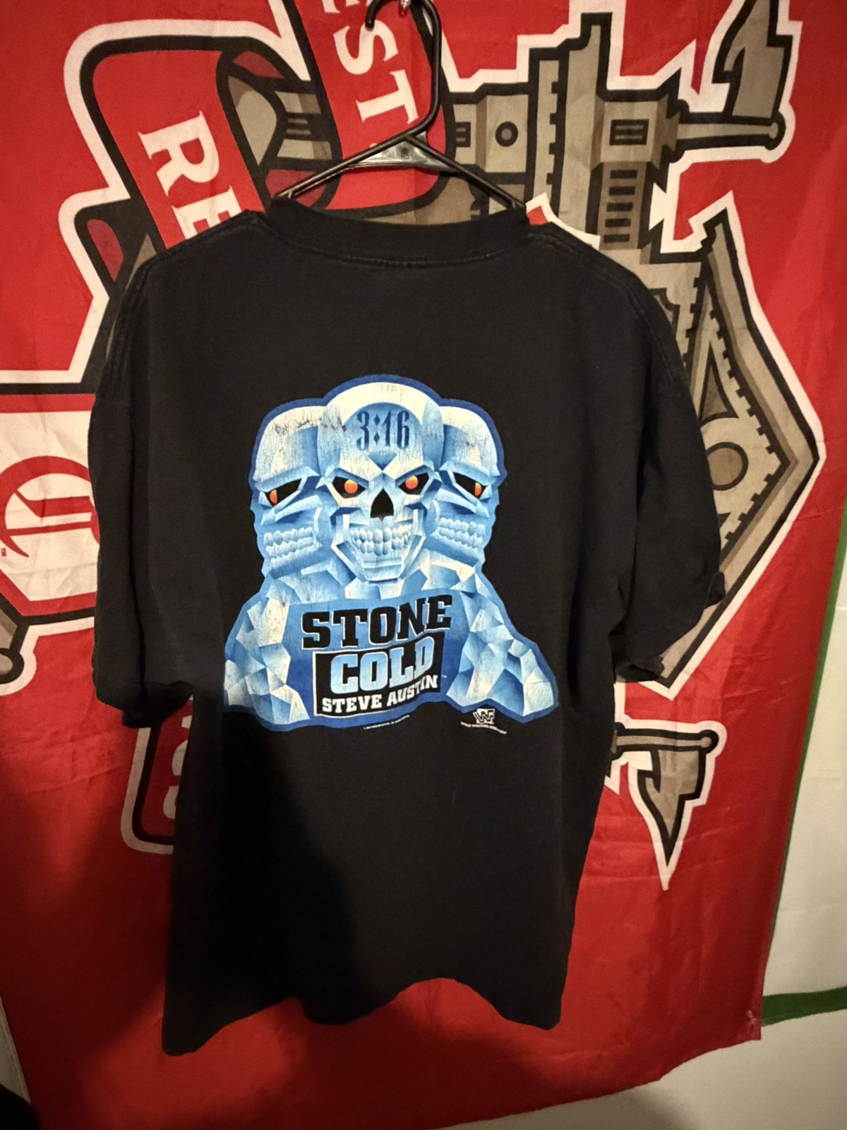 Vintage 90s WWF Stone Cold Steve Austin 3:16 Skull Black Tee Size XL