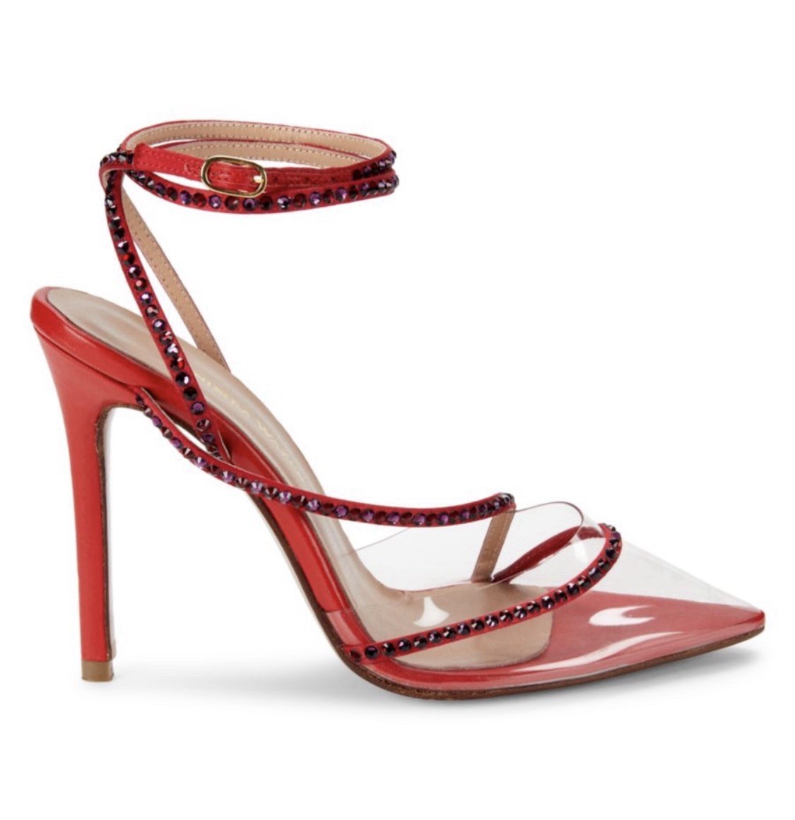 ANDREA WAZEN Spicy Red DASSY SUNSET PVC Ankle Wrap Embellished Heels EU39/8-8.5M