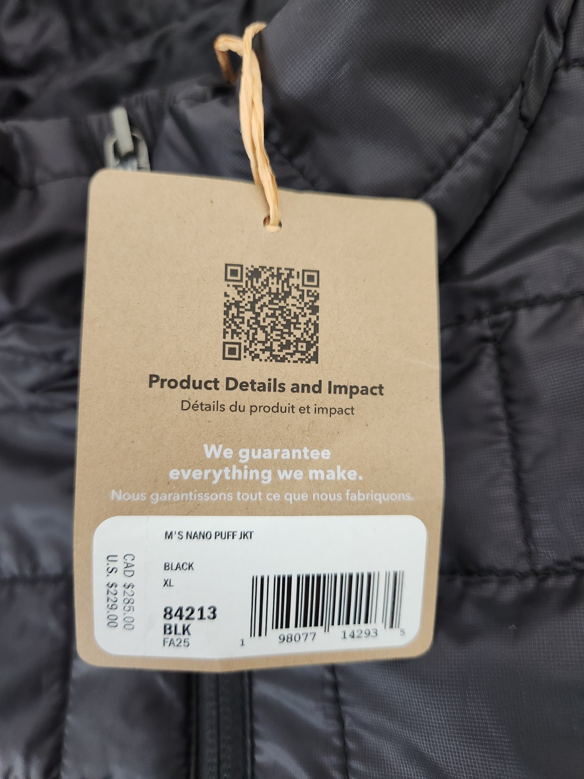Patagonia Nano Puff Jacket Men’s Size XL New With Tags Black