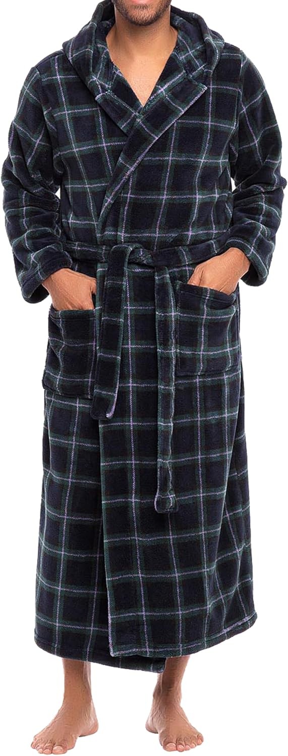 Men’s Extra Thick Plush Fleece Hooded Bathrobe Long Full Length Big & Tall